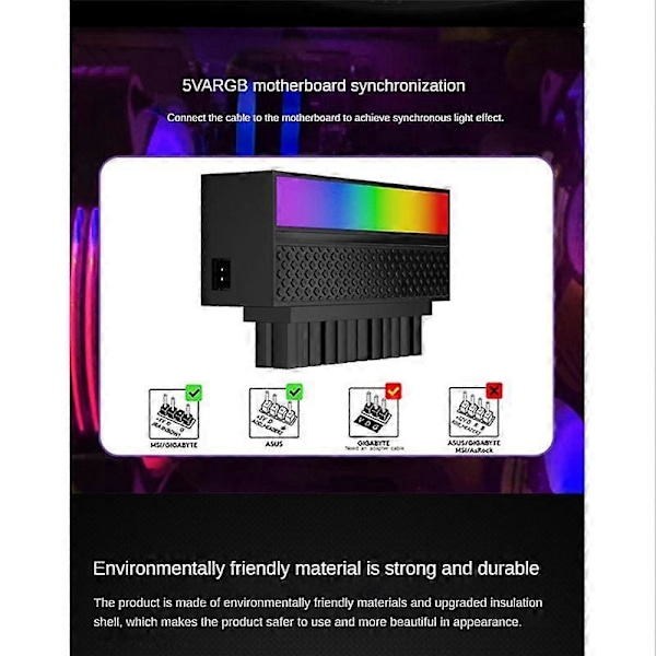 ATX 24-stiftsadapter till 90 grader 5V 3-stifts ARGB Moderkorts strömförsörjningskabel Modulär DIY-montering A