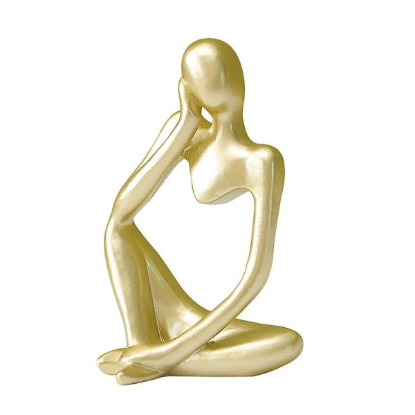 Guld tænkende mandsfigur, moderne boligindretningsskulptur, dekorativ skrivebordsindretning (gylden) (1 stk)