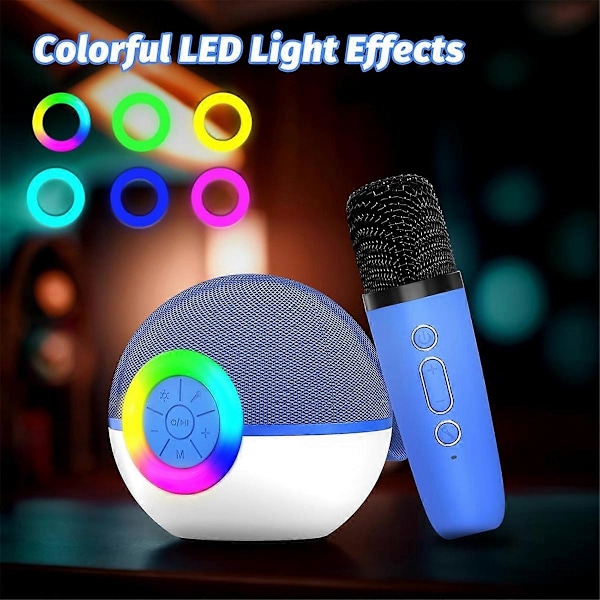 Mini Karaoke Maskin med 2 Mikrofoner, Bærbar Bluetooth Mikrofon Sang Leker med LED Lys, Julegave