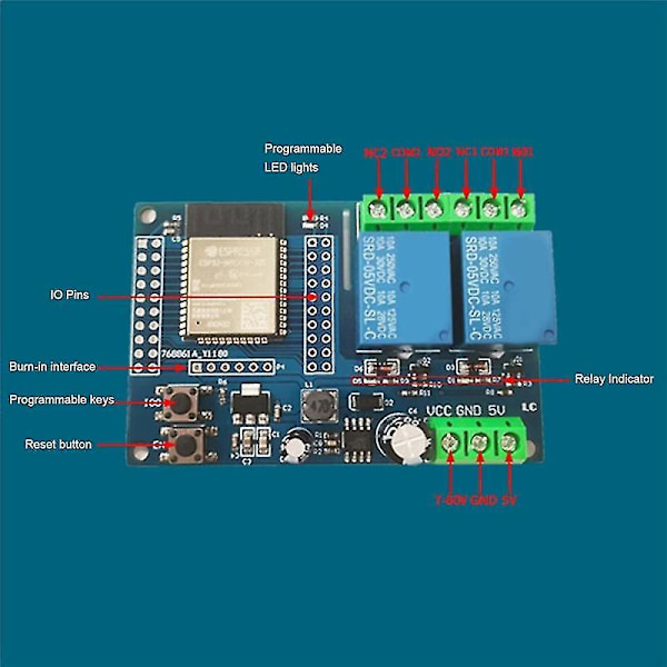 Esp32 Udviklingskort Dc5-60v Strømforsyning Wifi Relæ Modul Esp32-wroom Udviklingskort Anden