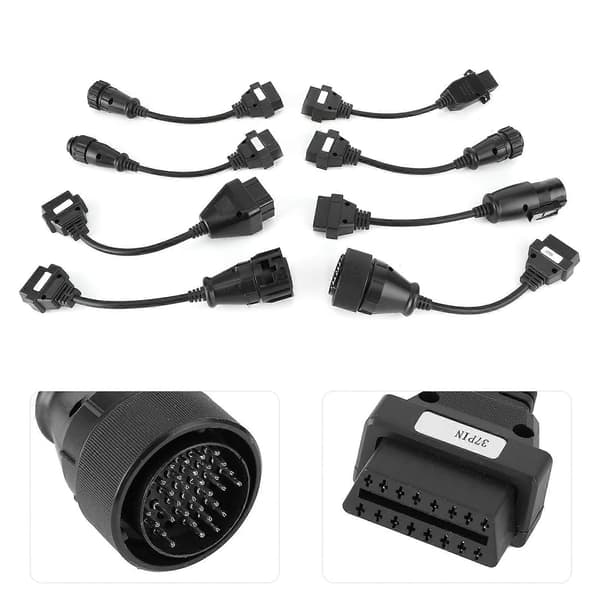 8 stk. Truck OBD2 Connector Forlængerkabler Auto Diagnostisk Værktøj Fuld Sæt Sort DC 12V