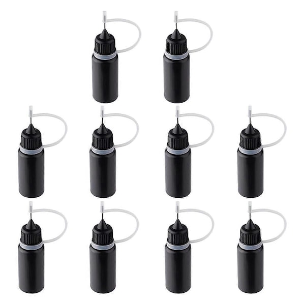 10 stk. Præcisionsapplikatorflasker med spids, sort metalnål, plastikflaske, 10 ml præcisionsapplikatorflasker med spids