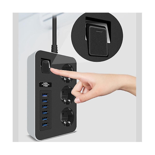 Strømstikkontakt med Multiprise Forlængerledning Elektrisk Stikkontakt med USB-porte Hurtig Opladning (a) EU