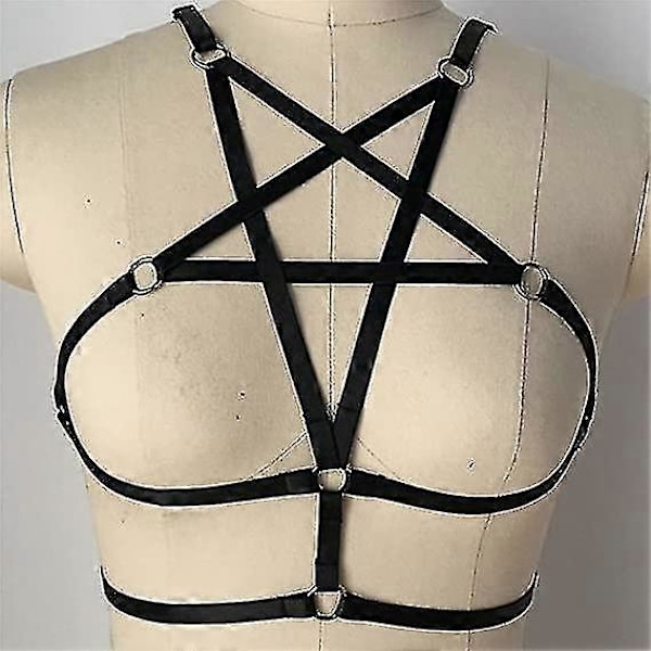2 kpl Seksikäs Naisten Valjaat Halter Pentagrammi Vartalovaljaat Rintaliivit Häkkirintaliivit Kupittomat Rintaliivit Punk Goottityylinen Nauhallinen Bralette