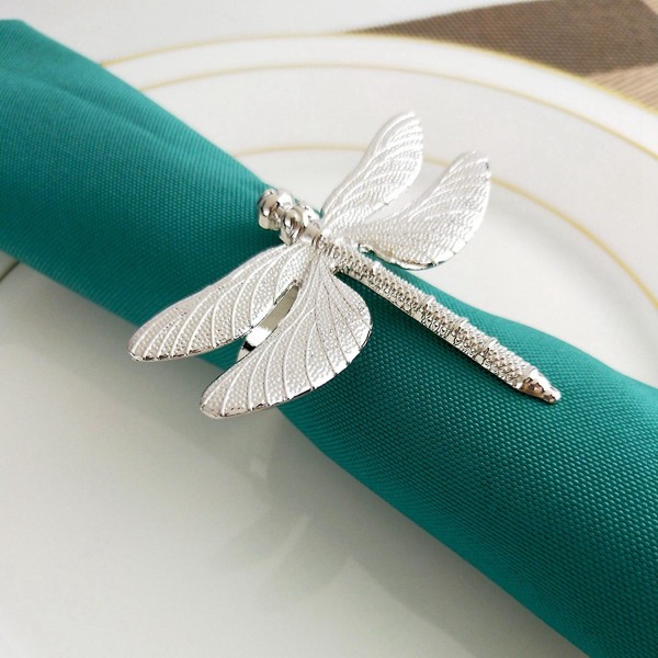 12pcs Dragonfly Napkin Ring Diy Hotel Wedding Banquet Table Display Metal Napkin Buckle - 6pcs Gold