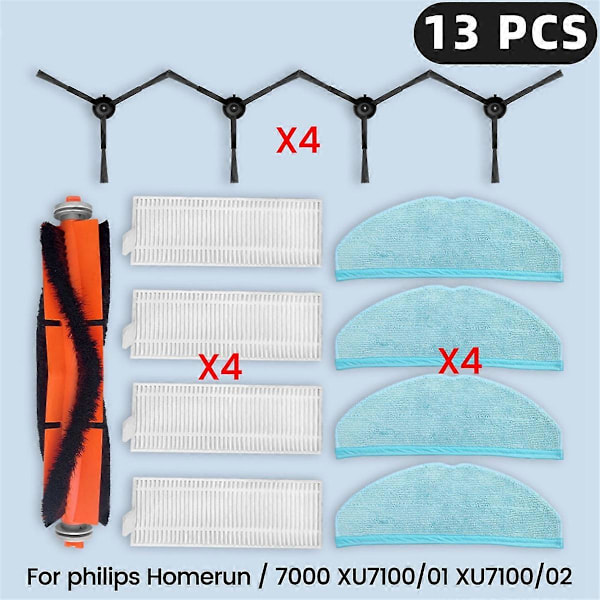 For Philips Homerun Serie 7000 XU7100/01 XU7100/02 Reservedeler Filter Hovedsidebørste Moppeklut