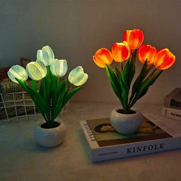 Tulpanlampa, Bordslampa LED Simulering Tulpan Nattlampa, Rum Sovrum Konstgjord Blomma Vardagsrum Skrivbordsdekoration, Café Bordslampa (Rosa)
