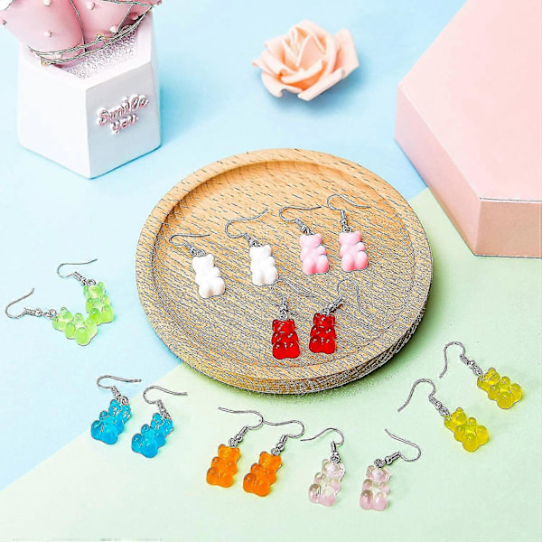 10 Par Gummy Candy Bear Ørepynt Resin Bjørn Dråpe Fargerik Tegneserie Henge Dråpe For Kvinner