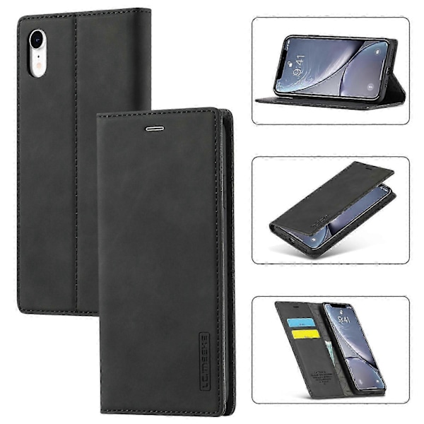 För iPhone XR LC.IMEEKE Stark Magnetism Ultratunn Horisontell Flip Stöttålig Matt TPU + PU Läderfodral med Hållare & Kortfack & Plånbok