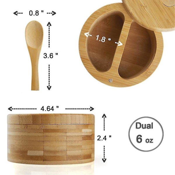 Maustelaatikko Kääntyvällä Kannella Bambu Suola-astia Kannella Ja Lusikalla, 2-osainen Suola-pippurikulho, kaksois 177 ml