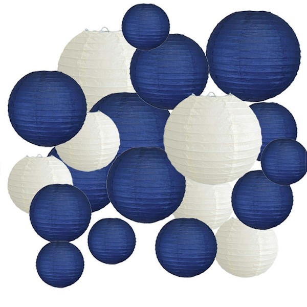 20 stk. 6 tommer - 12 tommer Papir Lanterner Assorteret med Størrelse Blå Beige Papir Lanterne Lampion Til Bryllup