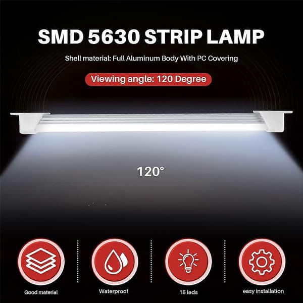 2x 12V Bil LED SMD Interiør Lyslist Rør Stripe Lampe Varebil Båt Campingvogn Kald Hvit
