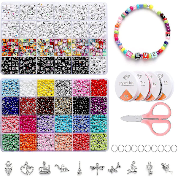 Perler smykkefremstillingssett 5000stk 4mm glass alfabetperler Diy armbånd smykkehåndverk