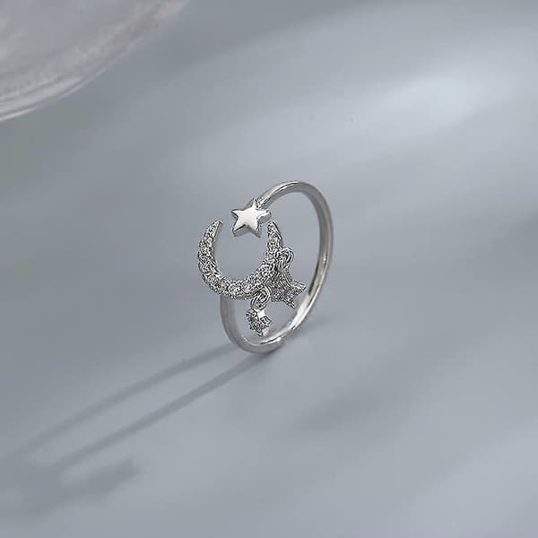 2 stk. Halvmåne Stjerne Åbne Ringe Til Kvinder Cubic Zirconia Dingle Kvast Justerbar Stacking Statement Knuckle Finger Ring Gave Mode Smykker Gi