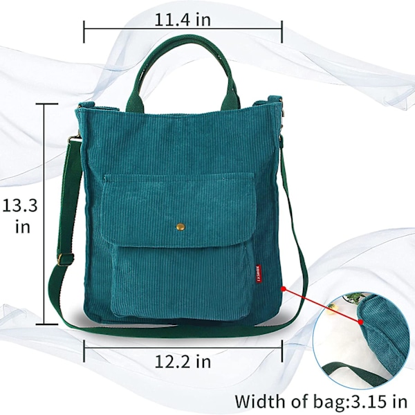 Tygväska i manchester axelväska handväska crossbody med dragkedjeficka för kvinnor