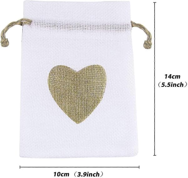 20 st Små Hjärtformade Presentpåsar Jute Säckvävspåsar Smycken Godispåsar