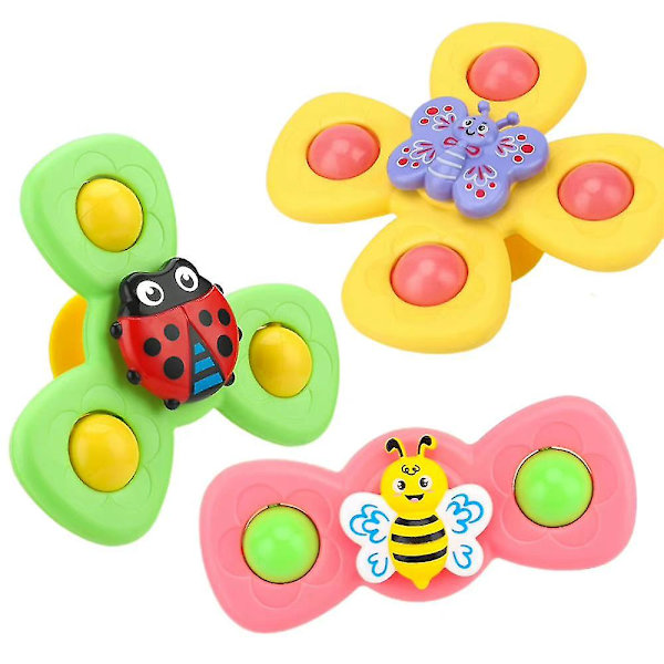 3 st Baby Sugkopp Spinner Cartoon Insekt Fidget Spinning Butterfly Bad Dusch Leksaker-e