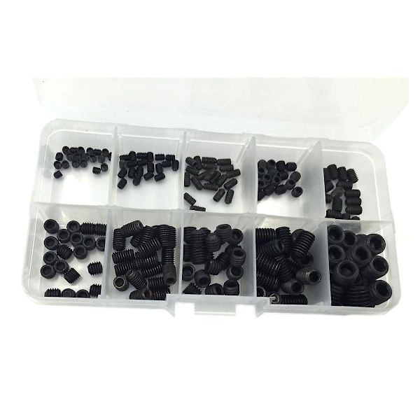 200 stk. M3 M4 M5 M6 M8 Hex Hoved Stik Hex Grub Skrue Sæt Sortiment Kit (sort legeret stål)