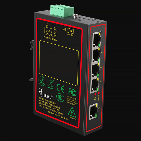 5-portars industriell ohanterad Ethernet-nätverksswitch, 5-portars Ethernet-splitter