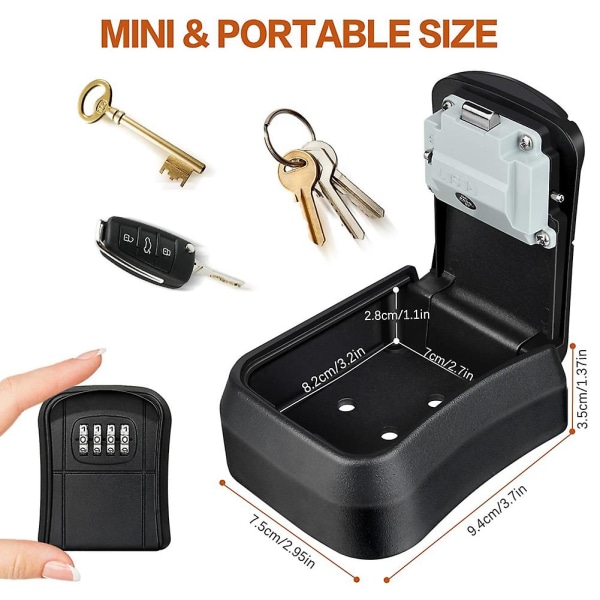 Avainkotelo Mini Key Safe Outdoor avainkotelo nollattavalla 4-numeroisella numerokoodilla vedenpitävä avainkotelo (musta
