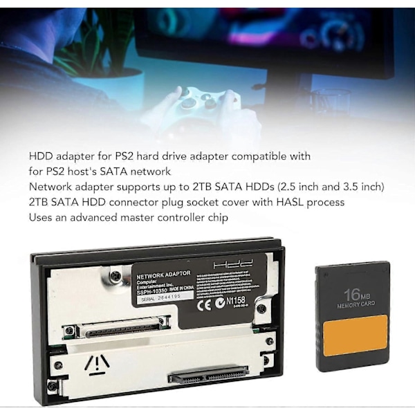 SATA Grensesnitt Harddiskadapter for PS2, SATA HDD 2.5 3.5 Nettverkskortadapter, med FMCB V1.966 16MB Minnekort for PS2 Nettverksadapter