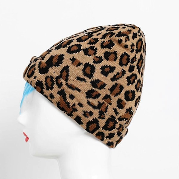 Fashion Leopardmönstrad Stickad Mössa Ullmössa För Utomhusaktiviteter