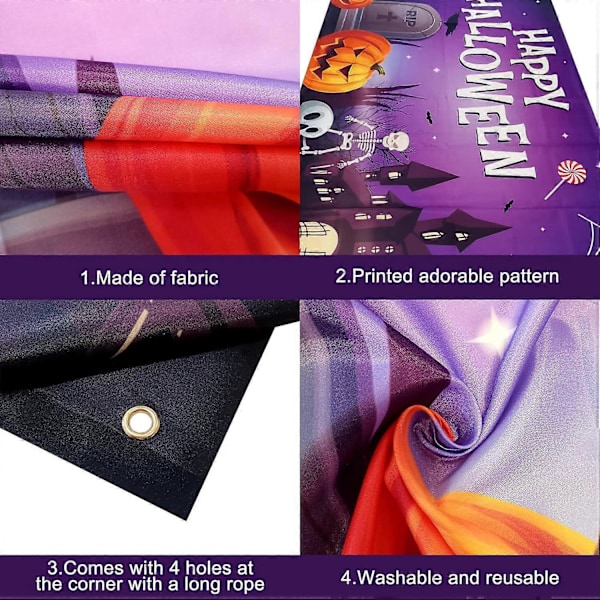 Pelottava Hyvää Halloweenia Tausta 182,88 x 111,76 cm | Violetti Halloween-juhlakoriste Pelottava Kurpitsa Hyvää Halloweenia Banneri Ulkokäyttöön