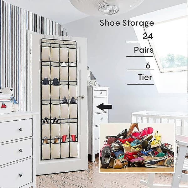 24 Lommer Sko Organizer Sko Opbevaring Organizer Med 4 Kroge Brun