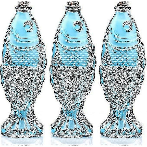 Vaso i Fiskform, Dekorativ Glaskaraff med Träpropp, Blommavas Mittstycke för Vardagsrum, Matbord, Kök, 3-pack, Kapacitet 50