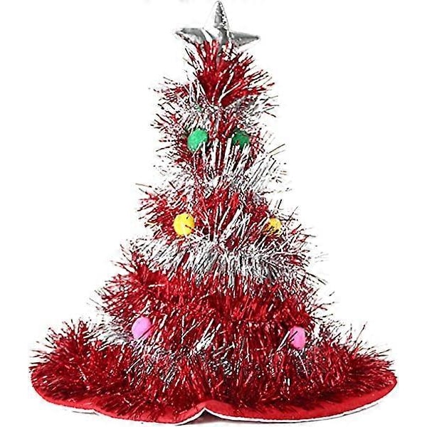 Julglitterhatt med LED-lampor, julgransformad, färgglada pomponer, semestertemahatt