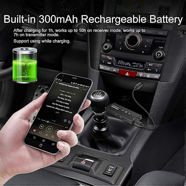 Bluetooth 5.0 Transmitter 3-i-1, Bærbar Trådløs Bluetooth Adapter, Genopladelig Bluetooth Transmitter til TV, Bluetooth Audio Receiver til Bilstereo