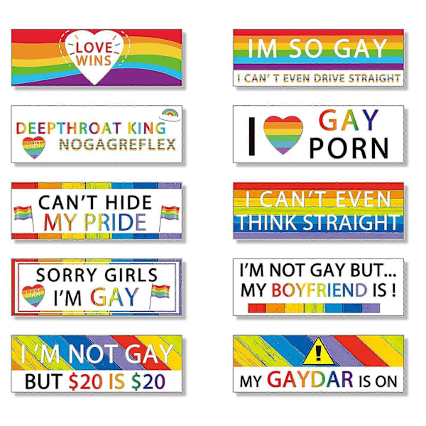 10 stk. Pride Regnbue Sticker Dekal Vinyl Bumper Flag Vandrette Striber Prank Joke Sjov DCOR