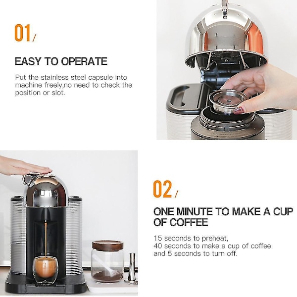 3 stk. Genanvendelige Kapsler i Rustfrit Stål Velegnet til Vertuo Vertuoline Kaffe Filter 70ML