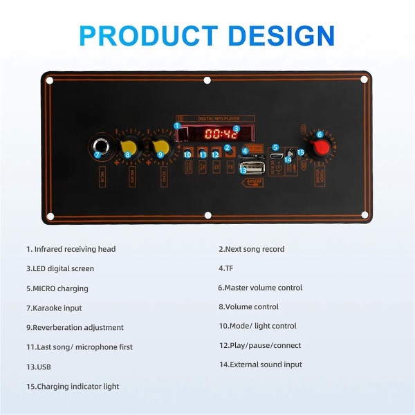15w DIY Home Digital forstærker Mp3-dekoderkort 5v 10w Audio Power Bluetooth Fm til musikhøjttalere