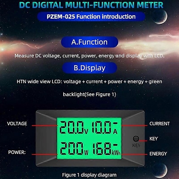 PEACEFAIR PZEM-025 DC Digital Batteritest Bidirektionel Amperemeter Voltmeter Effekt Energimåler 300v 50A