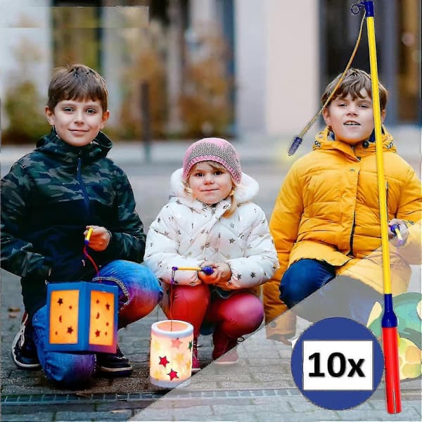 10x Lanternepind Til Børnelanterner Til St 40 Cm I Sæt Lanterne Med Stang Og Lys Elektrisk Batt