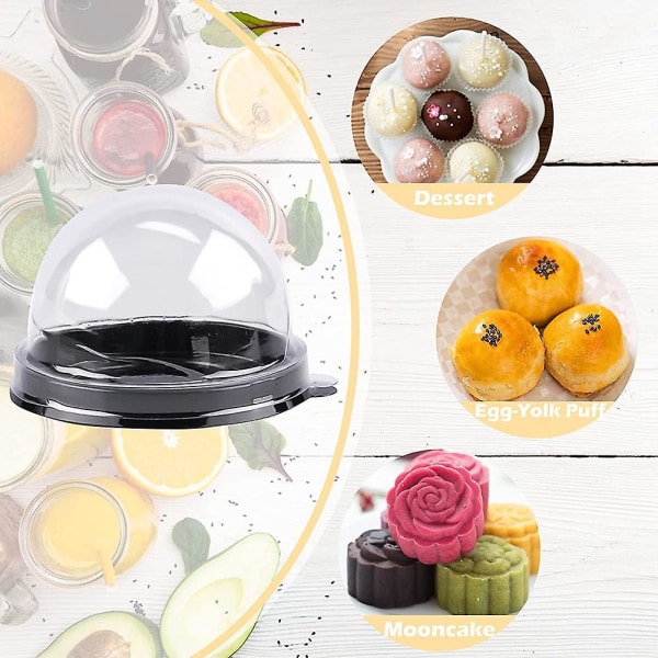 50-pack Mini Cupcake-behållare, Transparent Plastkaka-låda med Kupollock för Muffins, Månkakor, Dessert C