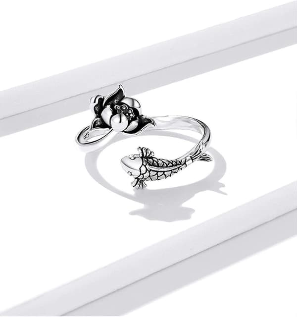 925 Sterling Silver Ring Koi-formad Lotus Justerbar Ring Smycken