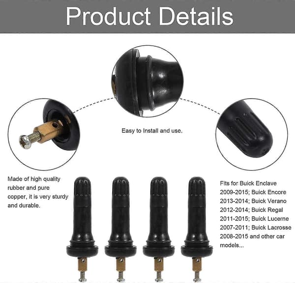4 stk TPMS Ventilstamme, Dekktrykssensor Ventilstamme Bil Dekkventil TPMS Dekkventil
