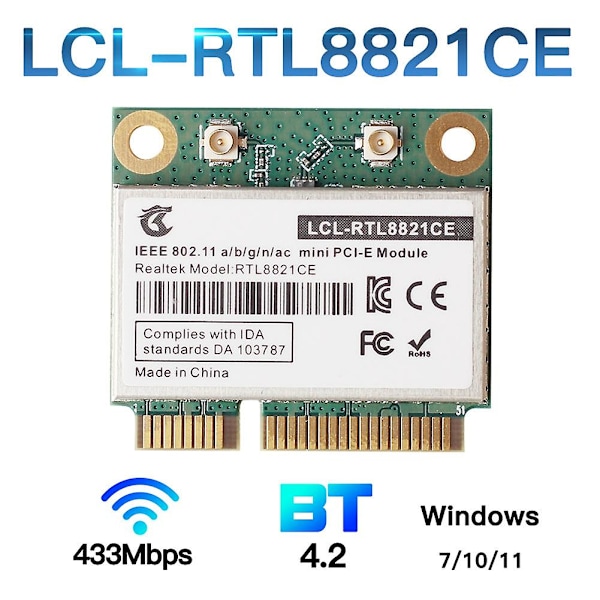 Rtl8821ce 802.11ac för Bluetooth 4.2 433mbps 2.4ghz/5ghz Dubband Mini Pcie Wifi-kort Rtl8821 Supp