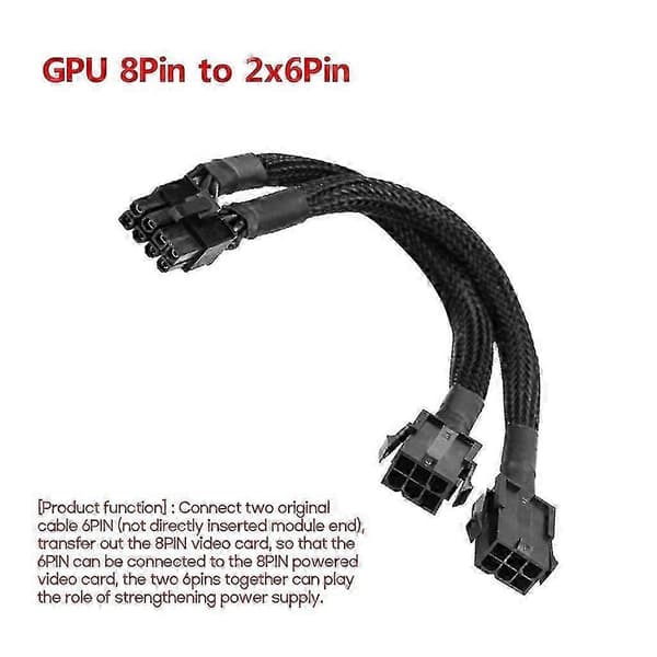 8-pin Han til Dobbelt 6-pin Hun Kabel Adapter Dobbelt 6-pin til 8-pin GPU Kabel 20cm