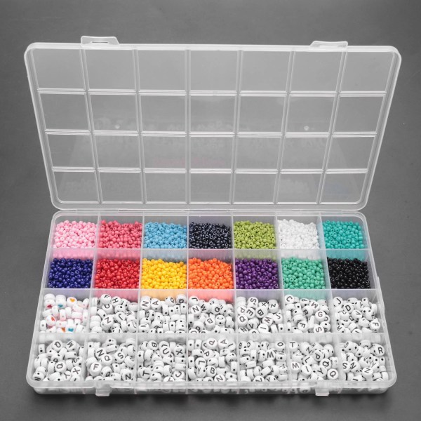 5000 st pärlor Kit, 3 mm glasfröpärlor, alfabetsbokstavspärlor och hjärtformade pärlor för namnbygel