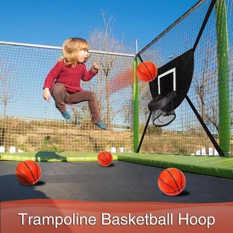 Väggmonterad basketkorg för studsmatta, mini basketkorg för studsmatta med 4 bollar och pump, utomhuslek/träningsaccessoarer för barn