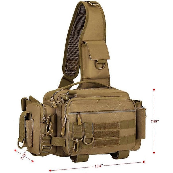 Fisketaske, Multifunktionel Slidstærk Vandafvisende Talje- & Crossbodytaske med Stangholder, til Udendørs Fiskeri Vandring, Sort