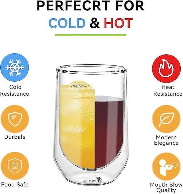 [6-pack, 350ml] Premium Oval Dubbelväggigt Isolerat Glas, Kaffe