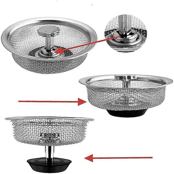 2 stk. kjøkkenvask i rustfritt stål, dusjvask sil, vaskrist, høydejusterbar gummipropp