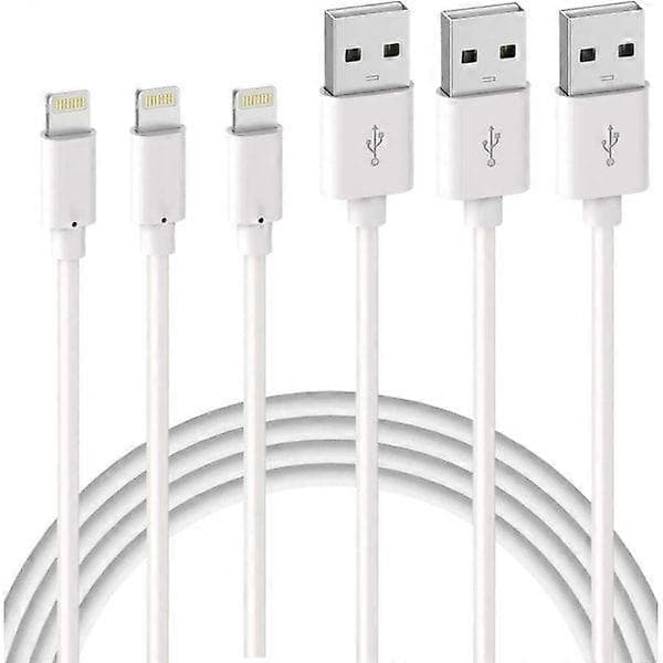 3-pakning 2 m iPPPhonnne ladekabel, USB til Lightning-kabel, iPhone-kabel kompatibel med iPhone hvit