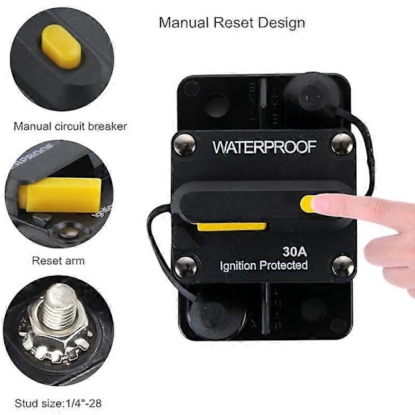30 Amp Sikring 12V-48V DC Manuel Reset til Trolling Motor Rv Marine Båd Køretøjer System P