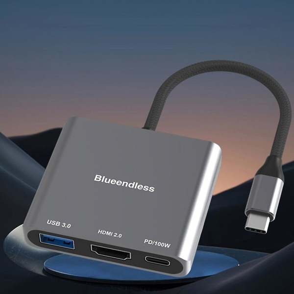 4K HDMI-kompatibel USB-C Dokkingsstasjon Adapter Støtter Skjermmonitor U-disk