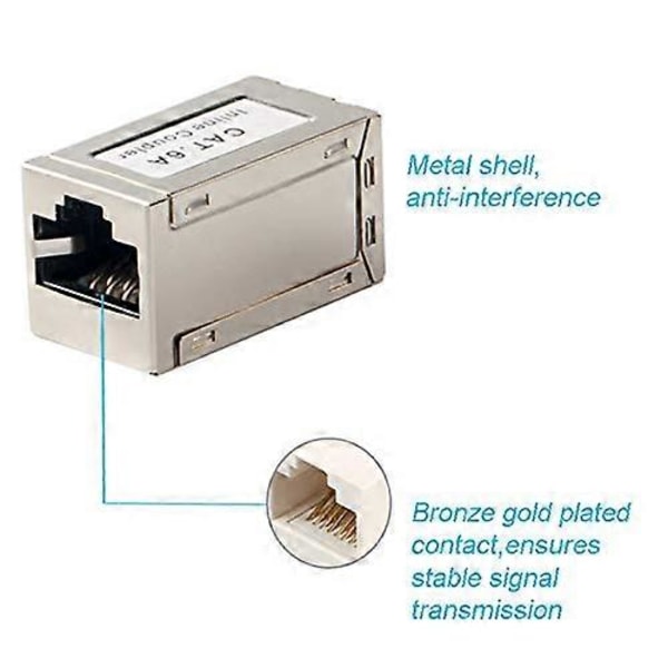 3-delad RJ45 Skärmad Metall CAT6A Inline Kopplare, Hona till Hona